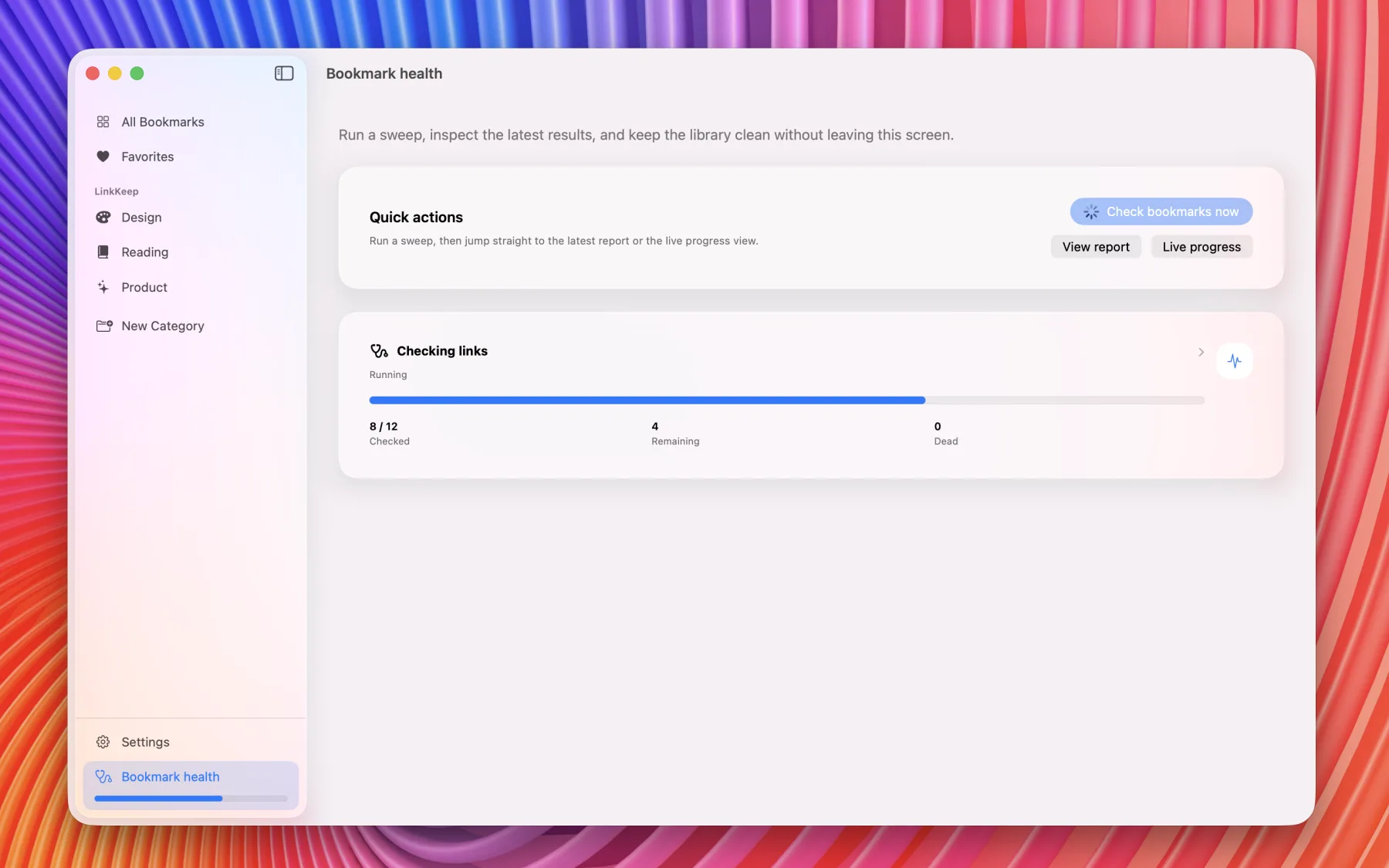 Watch bookmark health checks live