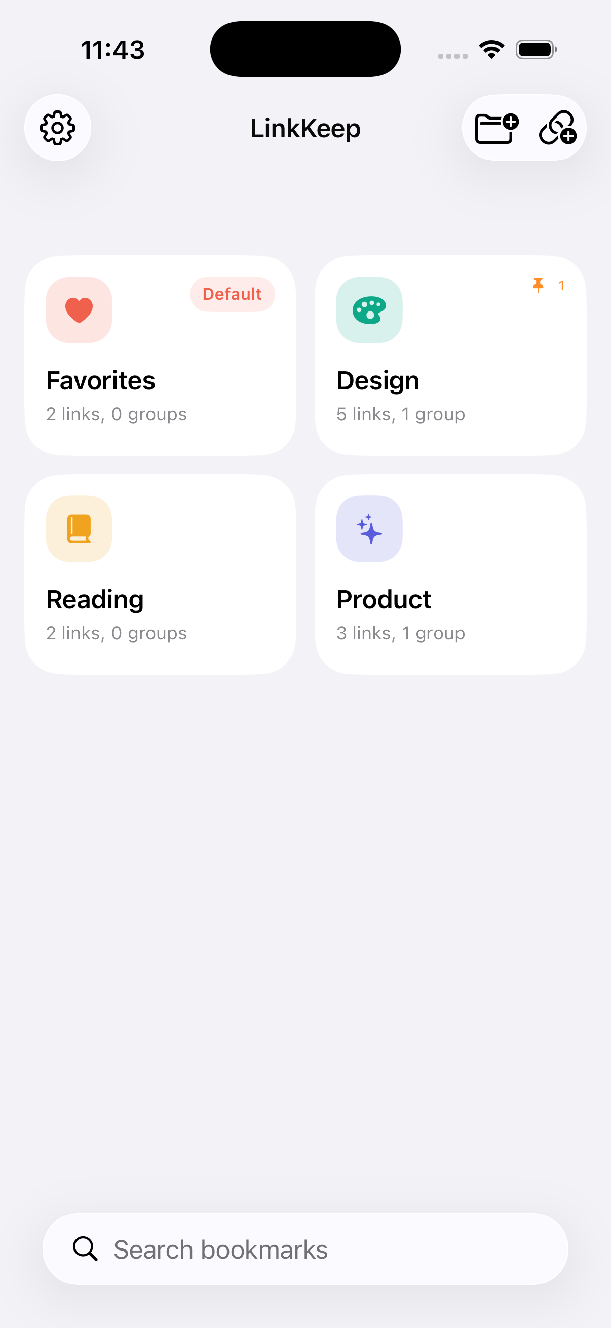 LinkKeep home screen