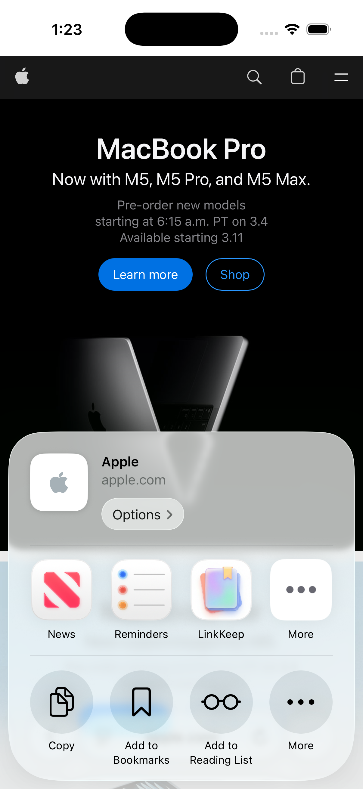 LinkKeep share extension — save a link